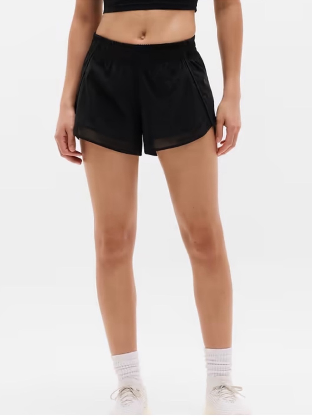 Athleta Mesh Racer Run Shorts 4" Black Athletic Lightweight Size Medium